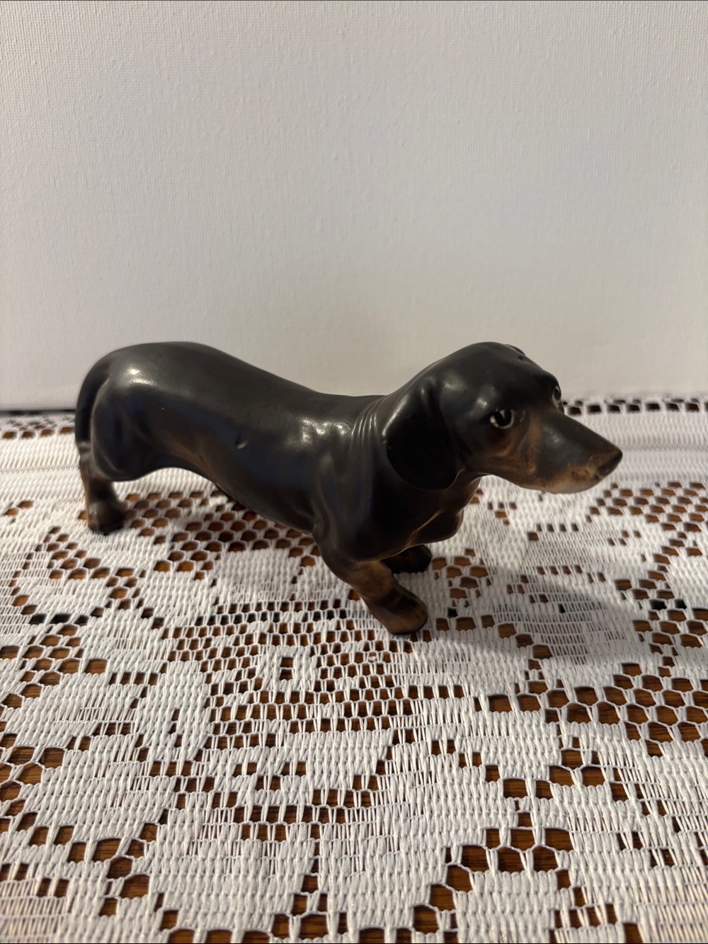Lefton & Norleans dachshund Ceramic Figurine in Black and Brown -